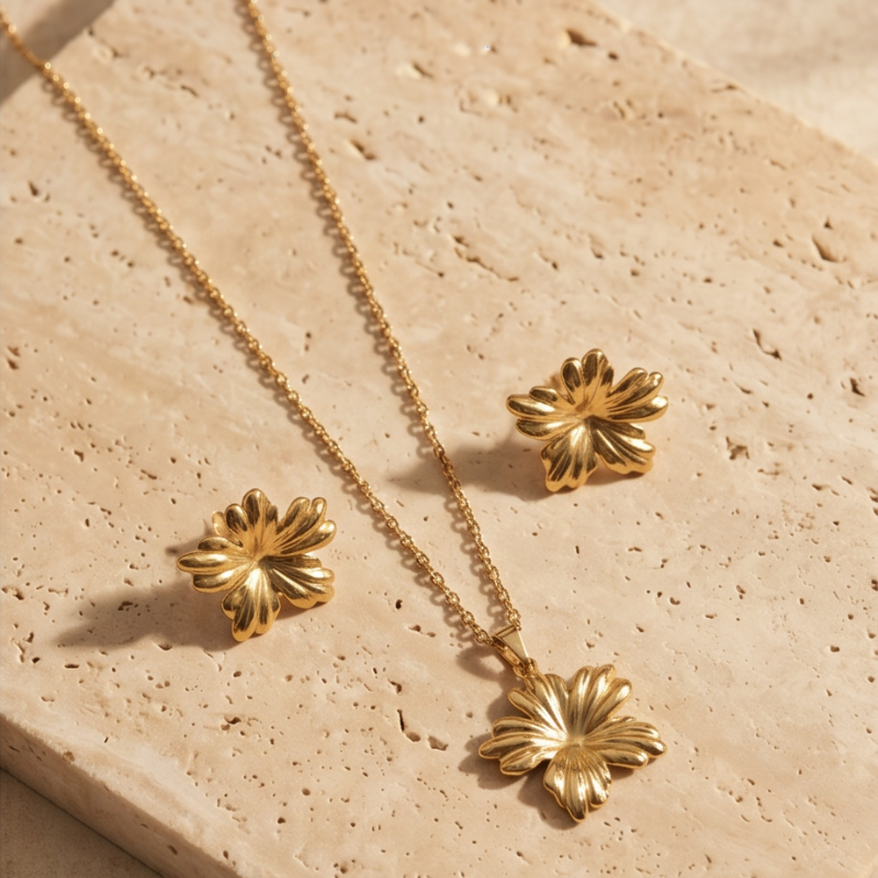 Flora Schmuckset - Edelstahl 18K vergoldet