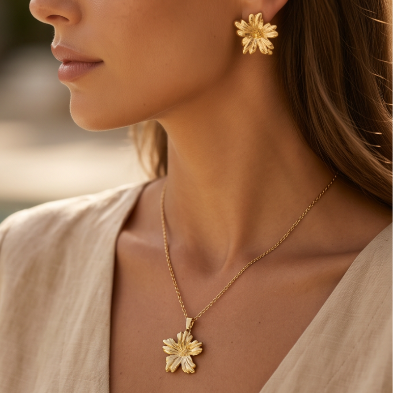 Flora Schmuckset - Edelstahl 18K vergoldet
