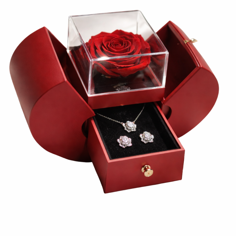 Konservierten Rosen Schmuckbox mit Moissanit Schmuck-Sets