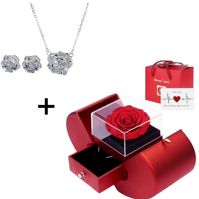Konservierten Rosen Schmuckbox mit Moissanit Schmuck-Sets