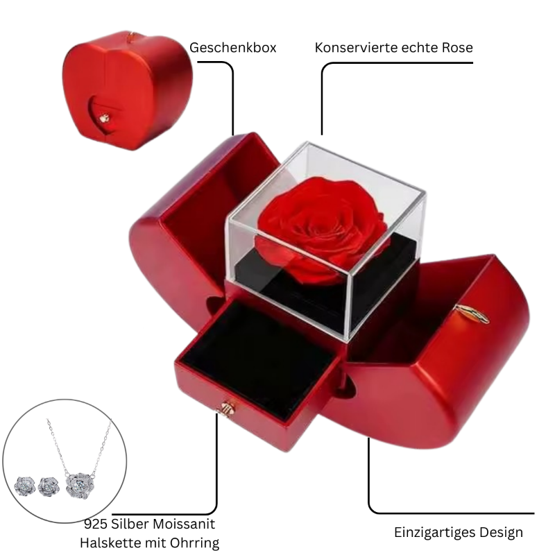 Konservierten Rosen Schmuckbox mit Moissanit Schmuck-Sets
