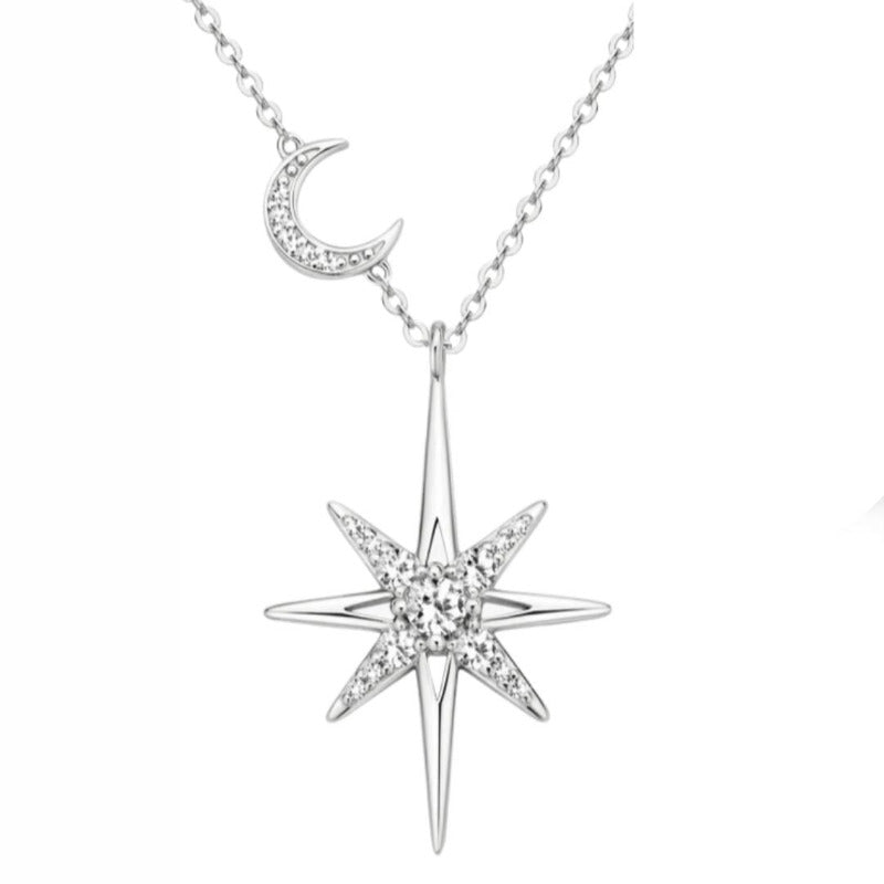 Mond und Stern Moissanit Kette