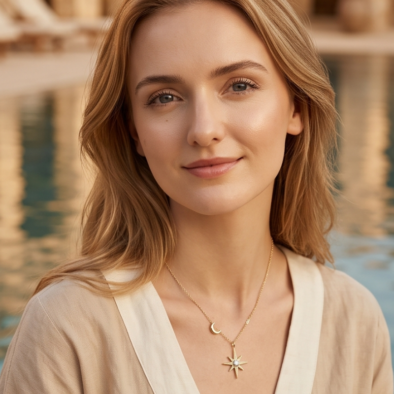 Mond und Stern Moissanit Kette