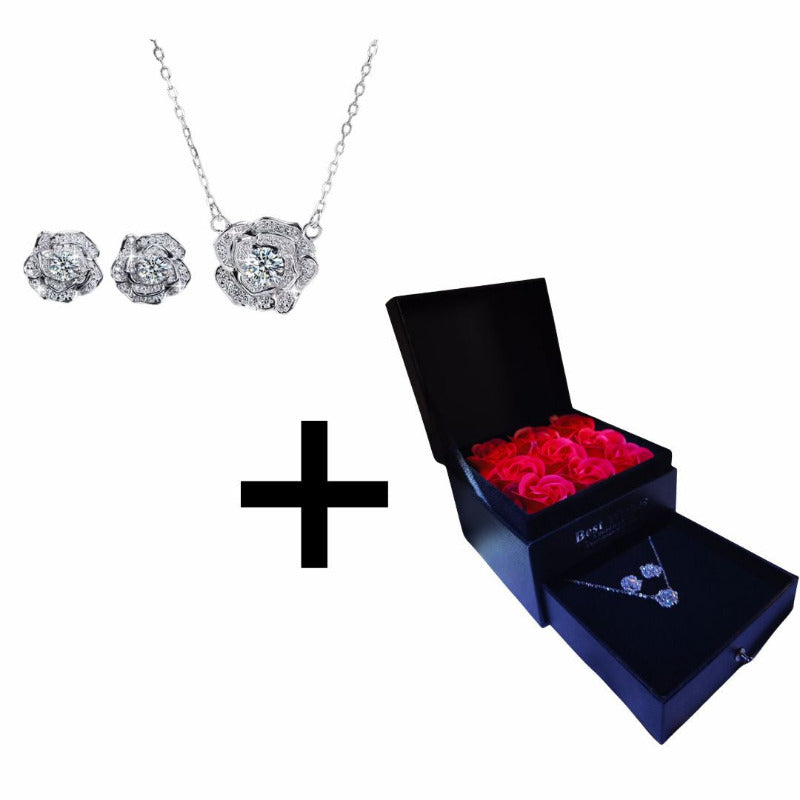 Rosen Geschenkbox mit Moissanit Schmuck-Set